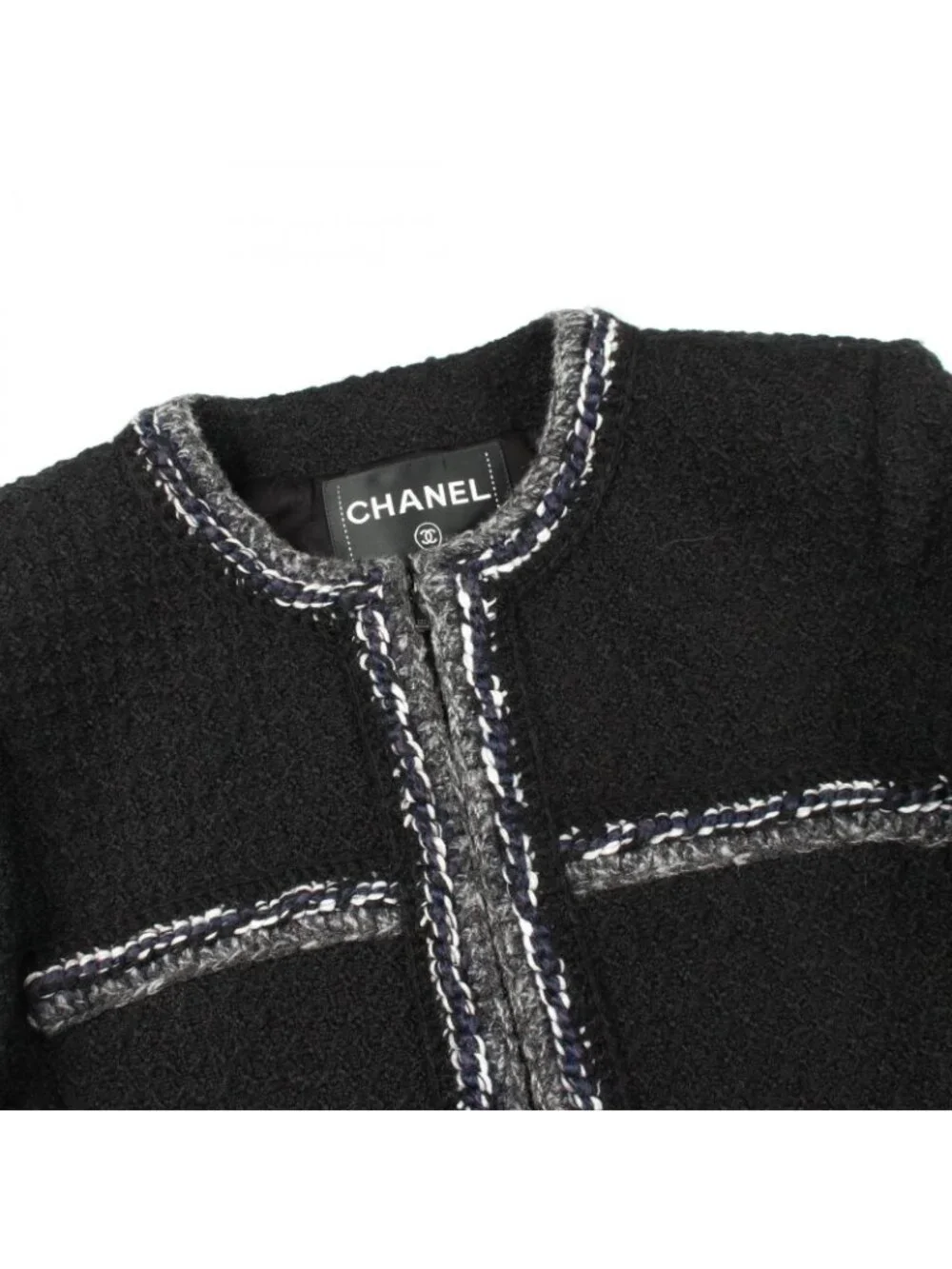 Chanel Collarless Jacket CC Logo Button Tweed Wool